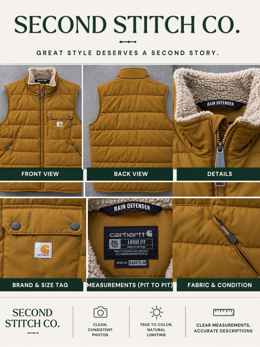 Carhartt Mustard Quilted Vest with Sherpa Collar - Men's